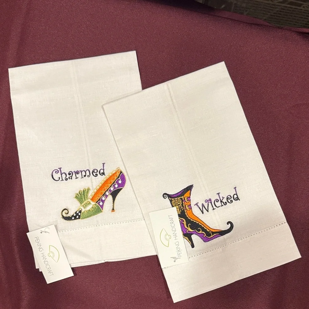 Peking Handicraft Embroidered Towels by Grandin Road -Wicked & Charmed Set of 2